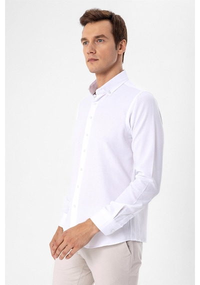 Süvari Beyaz Slim Fit Düz Düğmeli Yaka Gömlek Beyaz