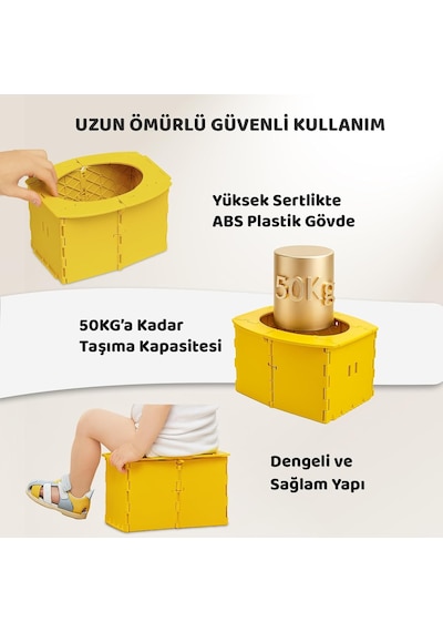 Katlanabilir Lazımlık, Portatif Seyahat Tipi Taşınabilir Çocuk Tuvaleti, 327 G, Sarı Çok renkli