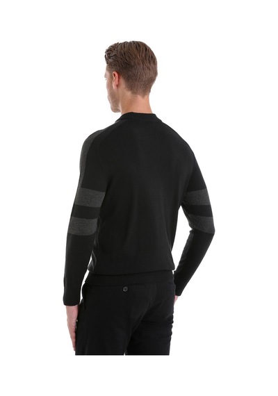Hatemoğlu Siyah Comfort Fit Düz Pamuklu Yarım Balıkçı Yaka Casual Triko Kaz Siyah