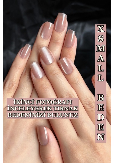 Kedi Gözü Xsmall Beden Kısa Küt 10 Adet Takma Tırnak Seti T098 Light Nude Color