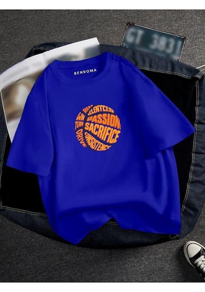 Oversıze Basketbol Topu Baskılı Unısex Tisort Baskılı Saks Mavisi