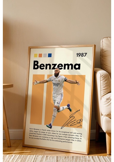 Karim Benzema Çerçeveli Tablo - Dekoratif Çerçeveli Futbolcu Poster Tablo
