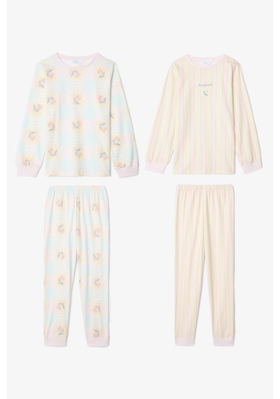 Penti Optik Beyaz Kız Çocuk Çıtır Çiçek Desenli Uzun Kollu Pamuklu 2'li Pijama Takımı