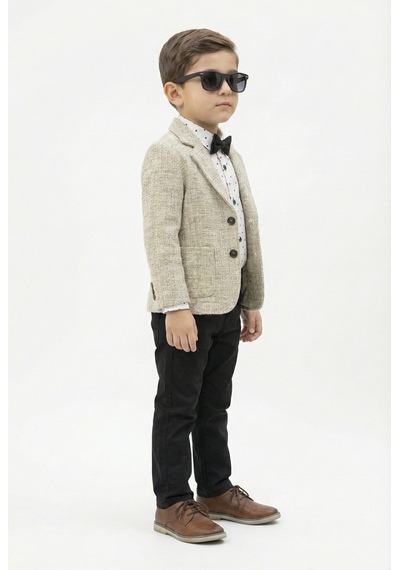 Mnk Baby & Kids Blazer Ceketli Gömlekli Erkek Çocuk Spor Takım Elbise M00792 Bej