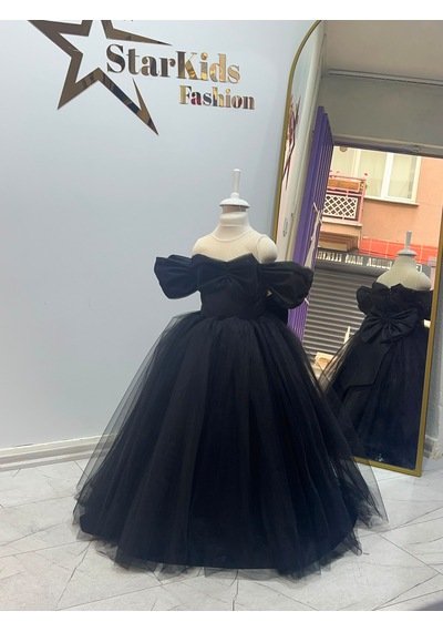 Star Kids Fashion Kız Çocuk Siyah Prenses Elbise , Kız Çocuk Abiye Elbise