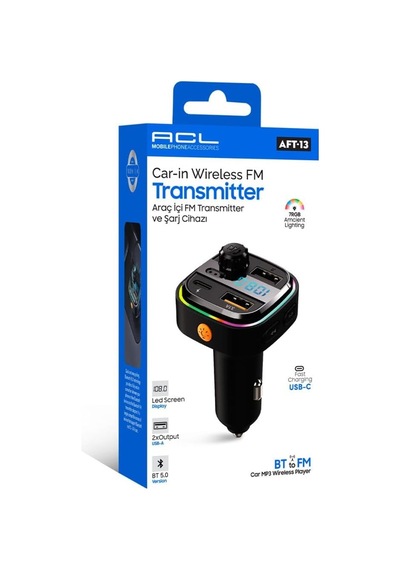 Tr Aft-13 Bluetooth 5.0 Araç İçi Fm Transmitter - 3 Port Hızlı Şarj 2x Usb-a + 1x Usb-c , Rgb Led Işıklı Eller