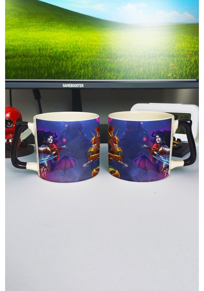 Dota 2 Baskılı Seramik Lüks Kupa 1 Adet Özel Siyah Kulp Dalga Kulp V1d Çok Renkli