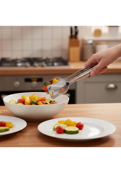 Paslanmaz Çelik Yemek Servis Maşası 21 Cm Salata, Makarna Ve Sıcak Yemekler İçin Çok Amaçlı S