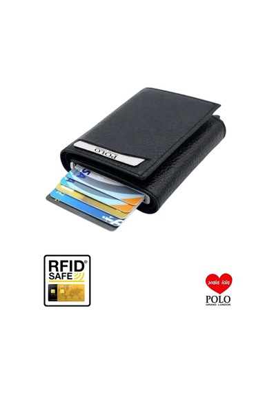 Orijinal Otomatik Mekanizmalı Kutulu Rfid Korumalı Hırsızlık Engelleyici Para & Kartlıklı Cüzdan siyah