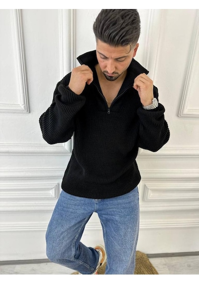 Elku Moda Kazak Oversize Tüylenmez Naturel Pamuk Fermuarlı Boğazlı Yaka Örme Triko Kazak Siyah Elku Moda Kazak Oversize Tüylenmez Naturel Pamuk Fermuarlı Boğazlı Yaka Örme Triko Kazak Siyah
