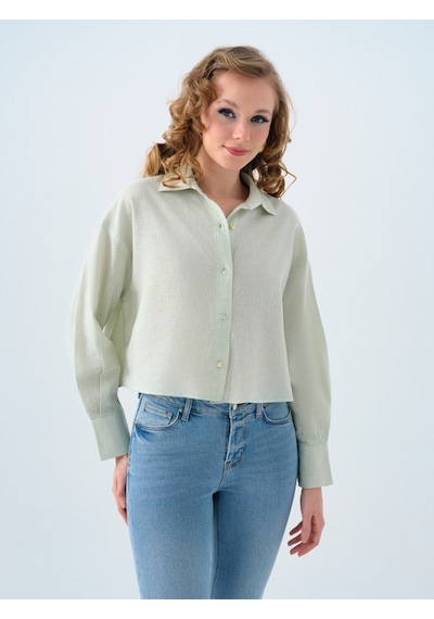 Loose Long Crop Kadın Gömlek U.kol Mint Yeşili