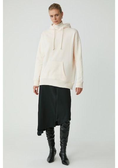 ETHIQUET CARLY Kadın Içi Polarlı Yumuşacık Kapüşonlu Kanguru Cepli Oversize Fit Ekru Sweatshirt