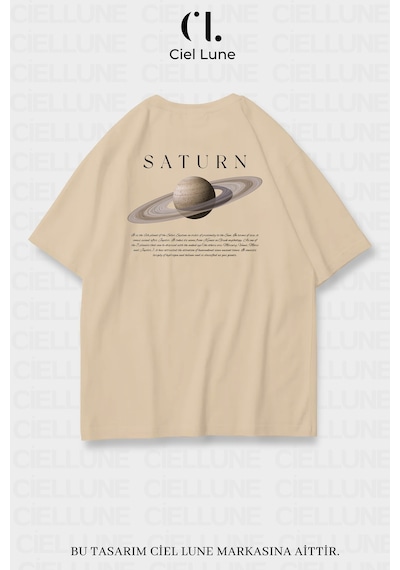 Nevermind Unisex Kadın Erkek Saturn Baskılı Özel Tasarım Oversize Bej