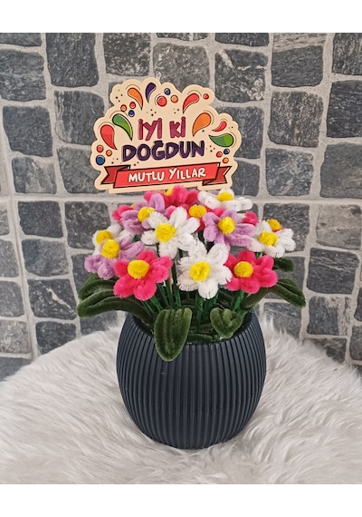 Saksılı Masa Çiçeği Renkli Papatya Buketi Geçmiş Olsun Çiçeği, Yeni İşin Hayırlı Olsun Çiçeği.. Çok Renkli