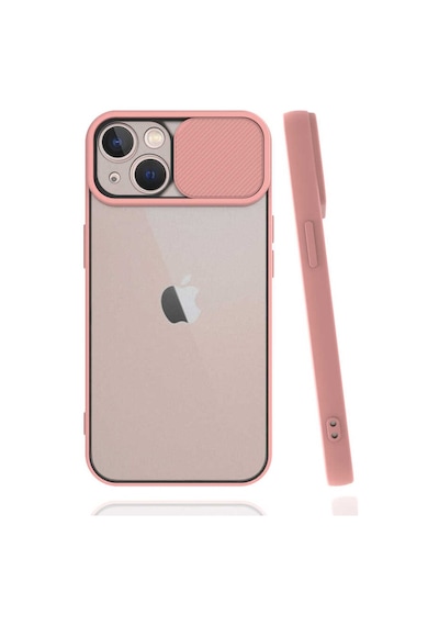 Noktaks - Apple Uyumlu iPhone 13 - Kılıf Slayt Sürgülü Arkası Buzlu Lensi Kapak - Pembe Açık T19183 Pembe Açık
