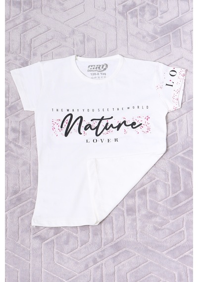 Hçm Kız Çocuk Tshirt Nature Baskılı Bisiklet Yaka E12 Krem