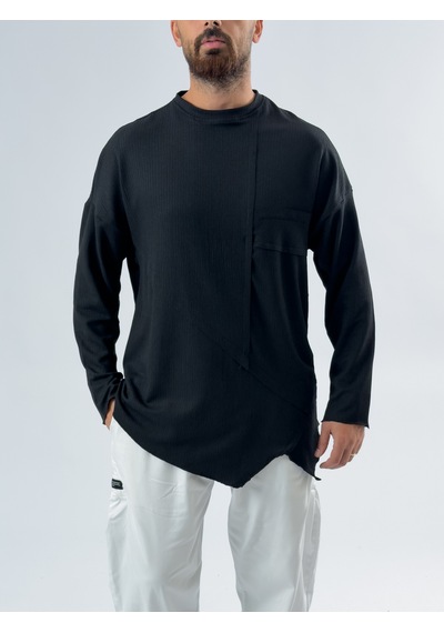 Cocopelli Asimetrik Dikişli Siyah Erkek Sweatshirt Coc3455