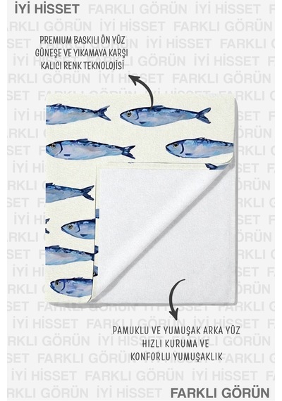 Balık Temalı Marine Plaj Havlusu-akdeniz Stili Mavi Beyaz Havuz Deniz Hızlı Kuruyan Mikrofiber Havlu İnci Bulut