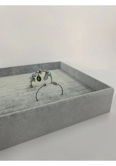 Yerli Üretim Süet Kumaş Gri Renk 34/24 Cm Batırmalı Çekmeçe Içi Bileklik Kelepçe Tablası Çok Renkli