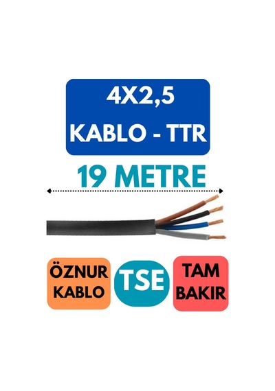 Öznur 4x2,5 Ttr Kablo Metre Seçenekli Siyah - 19 Metre