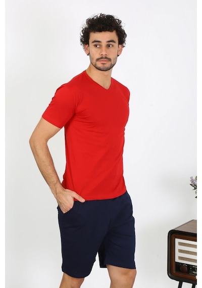 Akbeniz Erkek Penye Kırmızı 3'Lü Pijama Takımı 6848-Kırmızı