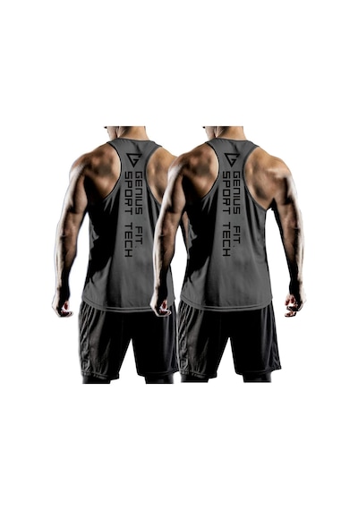Genius Store 2'li Paket Erkek Dry Fit Y-back Gym Fitness Sporcu Atleti Füme