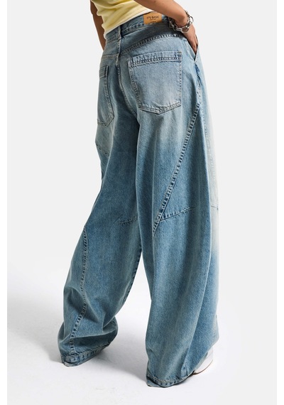 it's basic  Kadın Kot Rengi 4s6-32 Süper Baggy Fit Kemer Detaylı Özel Tasarım Denim Jean Mavi