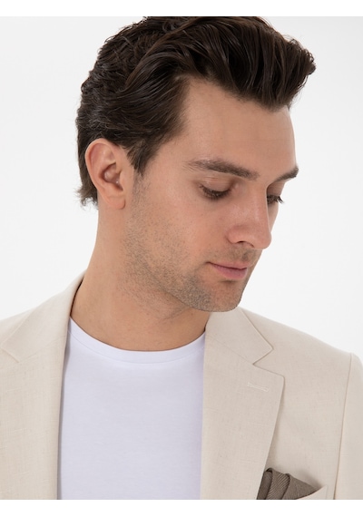Cacharel Ekru Slim Fit Keten Karışımlı Takım Elbise Bej