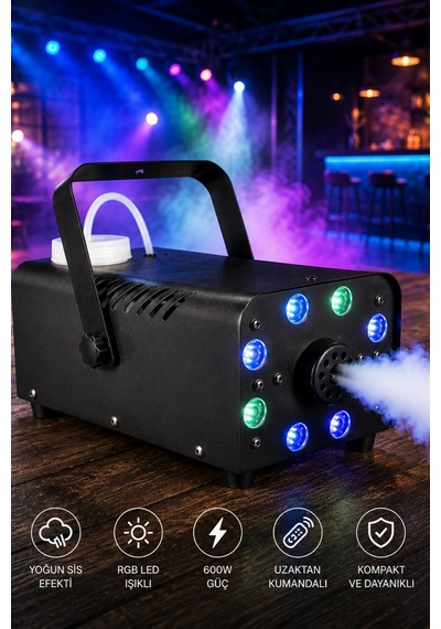 Hepu Fm03 Led Sis Makinası 600w Rgb Led Işıklı Uzaktan Kumandalı Sahne Efekt Cihazı