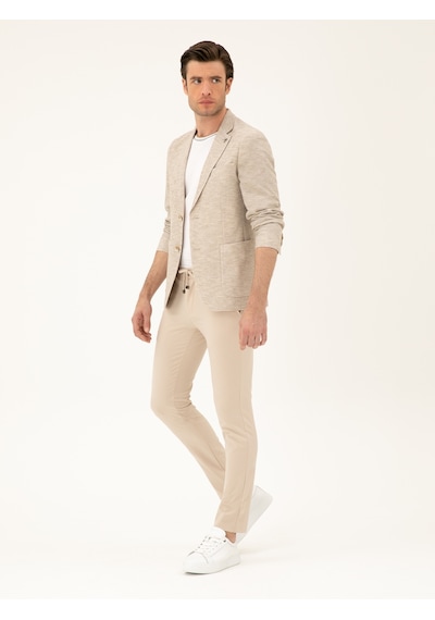 Cacharel Bej Slim Fit Beli Bağcıklı Pantolon
