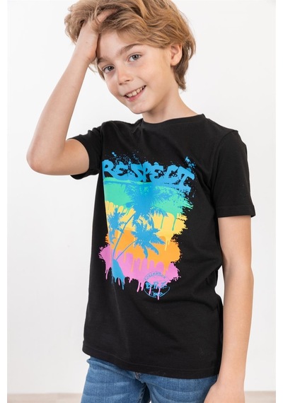 Brz Kıds Brz Kids Palmiye Baskılı Unisex Çocuk Kısa Kollu T-shirt-siyah Siyah