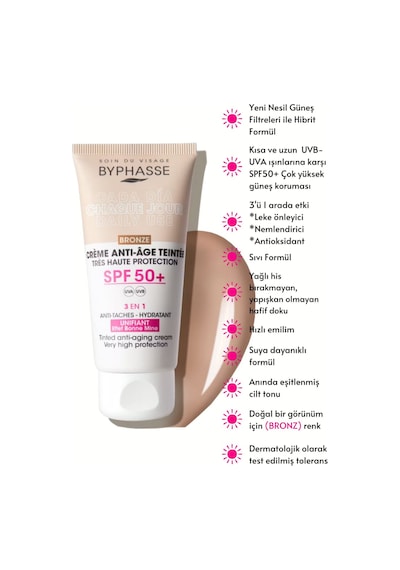 Byphasse  3'ü 1 Arada Renkli Güneş Kremi Bronz SPF50+ 50 ML