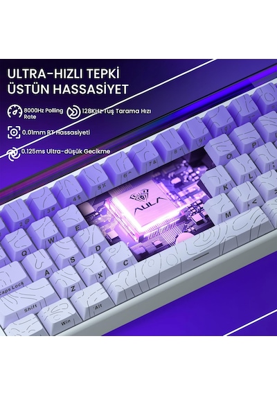 Aula Hero 68 He Manyetik Klavye Rapid Trigger Dragon King Switch 8000hz Rgb Neon Tkl Hot Swap Oyuncu Klavyesi Mor