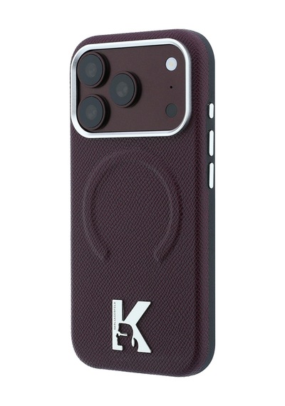 Apple iPhone Uyumlu 18 Pro Kılıf Karl Lagerfeld Lisanslı M-safeli Khead Metal Logolu Pu Grained Deri Kapak Bordo