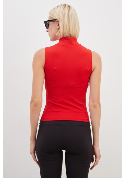 Fullamoda Dik Yaka Dalgıç Kumaş Slim Fit Yelek Kırmızı