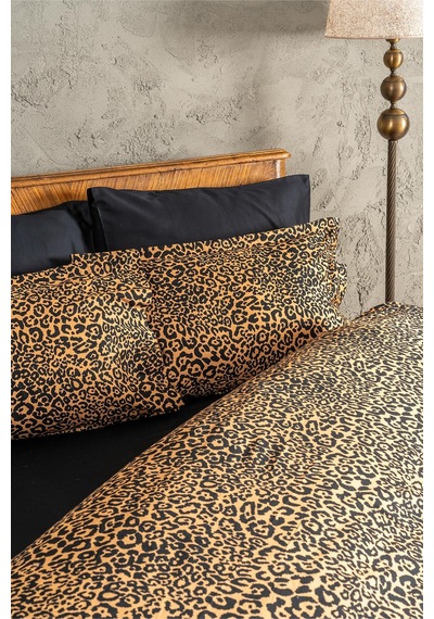 Soley Panthera %100 Pamuk King Size Saten Nevresim Takımı Kahverengi
