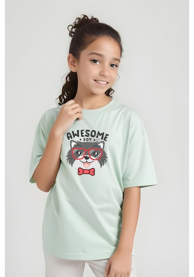 Fyk Kids Kız Çocuk Basic Awesome Boy Baskılı T-shirt Mint Yeşil