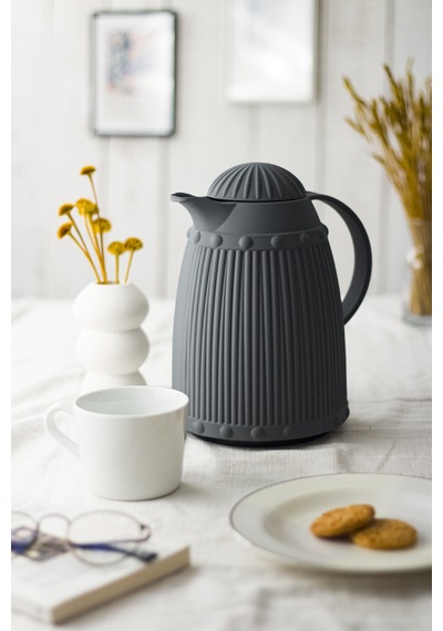 Isı Yalıtımlı Çay Ve Soğuk Su Termosu Soft Gri (12 Saat Sıcak Tutar& İçi Camdır) 1 LT