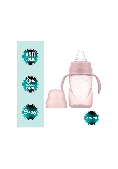 Mamajoo Antikolik Biberon 150 ml & Antikolik Akıtmaz Alıştırma Bardağı 270 ml – Powder Pink