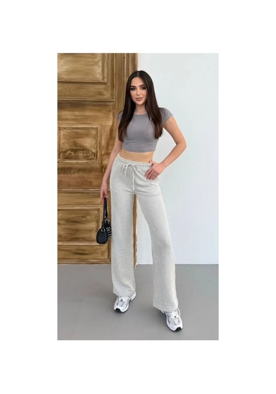 Thiff Gymwear Yandan Cepli Beli Bağcıklı Su Yolu Kadın Çizgili Pantolon Gri