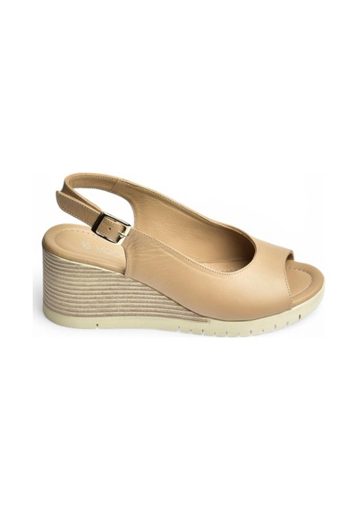 Fox Shoes Y555344003 Bej Hakiki Deri Dolgu Tabanlı Kadın Sandalet