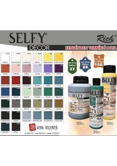 Rich Selfy Decor Kendinden Vernikli Mobilya Boyası 500 Cc Antik Beyaz