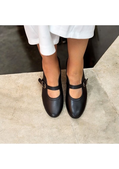 Ne&ve Shoes Siyah Deri Tokalı Kadın Babet