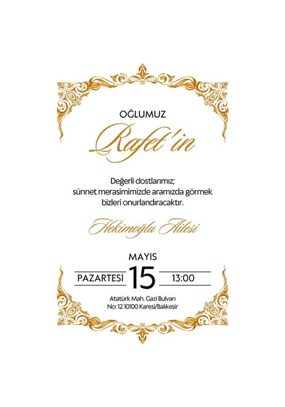 Kişiye Özel Davetiye - Sünnet Davetiye - Sünnet Davetiyesi Zarf