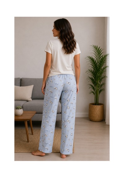 Mixxtrend Kadın Pamuklu Mavi Penguen Pijama Takımı Mavi
