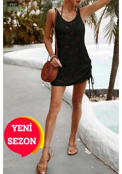 De Pose Pareo Kadın Triko Plaj Elbisesi Siyah