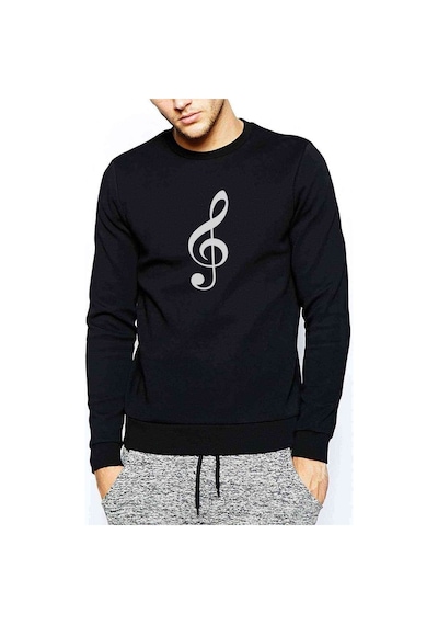 Sol Anahtarı Baskılı Siyah Erkek Örme Sweatshirt