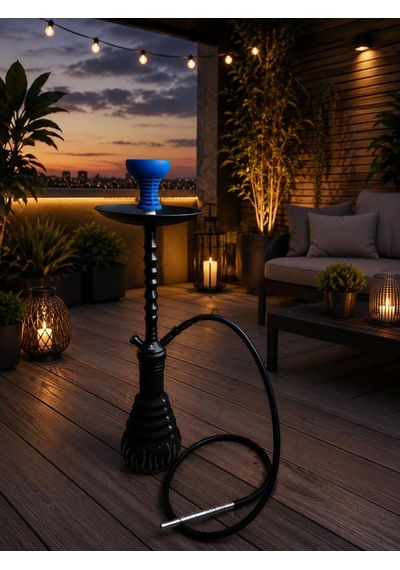 Premium Siyah Nargile Takımı 75 Cm Cam Şişeli Lüleli Modern Tasarım Balkon & Kafe Ko