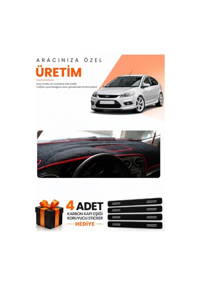 Ford Focus 2.5 Hatchback Kpk 2008-2011 Uyumlu Torpido Koruma Örtüsü Oto Kılıfı - Siyah Kırmızı