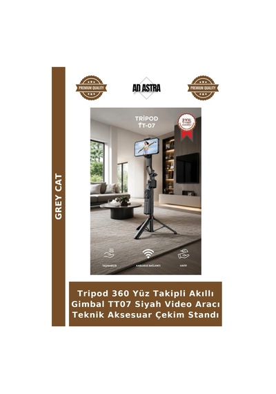 Tripod 360 Yüz Takipli Akıllı Gimbal Tt07 Siyah Video Aracı Teknik Aksesuar Çekim Standı